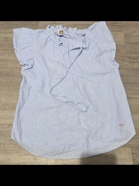 Anne Klein Light Blue Ruffle Tie-Neck Blouse